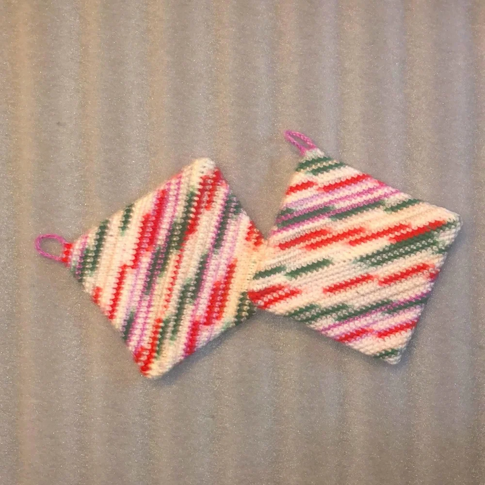One pair of Girly Christmas crocheted cotton potholders